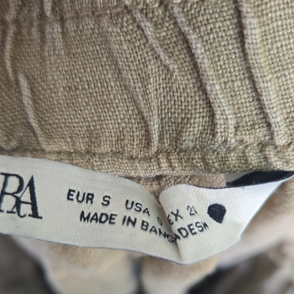 Zara Man Tan Khaki Linen Blend Elastic Waist Straight‎ Leg Pants Size S